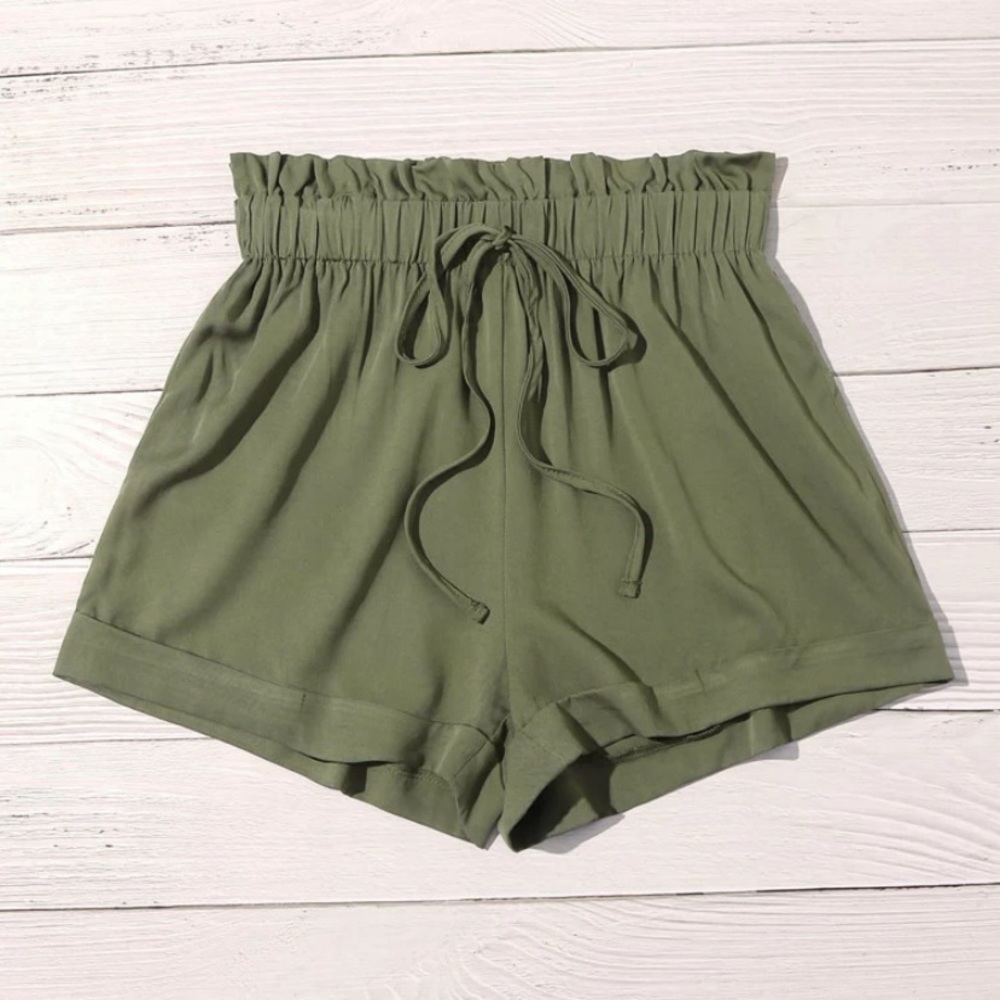 Front Tie Paper-bag Waist Shorts